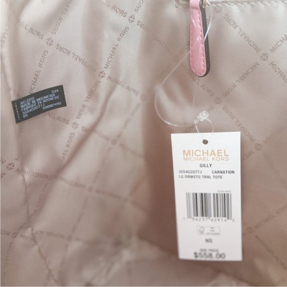 Michael Kors Gilly Large Drawstring Tote Shoulder Bag MK Graphic Logo Carnation - Picture 9 of 10